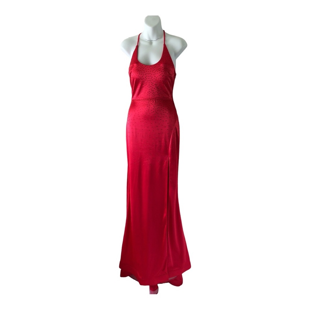 CITY Studios red full length Gown red with rhinestone accents size 7